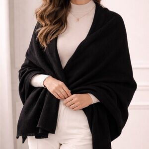 Portolano Cashmere Angora Black Scarf Shawl Wrap Luxury Soft Winter Wrap 54x26